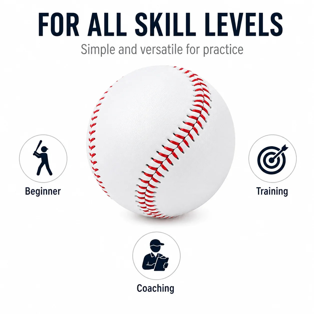 Classic Practice Baseball 9 Inch Training Ball with Red Stitching Smooth Cover for Batting Throwing Catching Indoor Outdoor Play