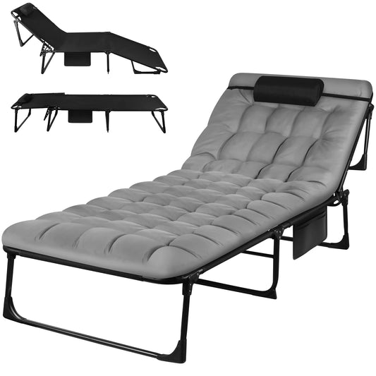 Portable Folding Camping Cot With 3 Position Reclining Lounge Chair