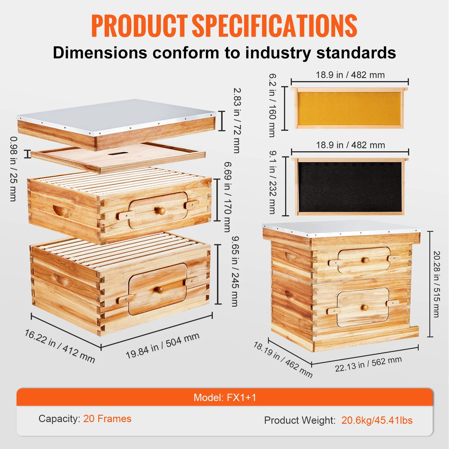 SucceBuy Cedar Langstroth Beehive Deep Box Starter Kit Acrylic Windows