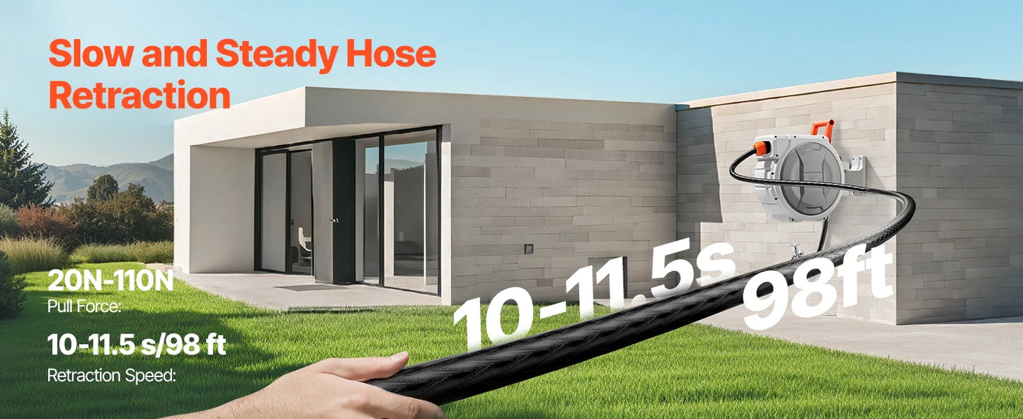 SucceBuy Retractable Garden Hose Reel With 9 Pattern Nozzle