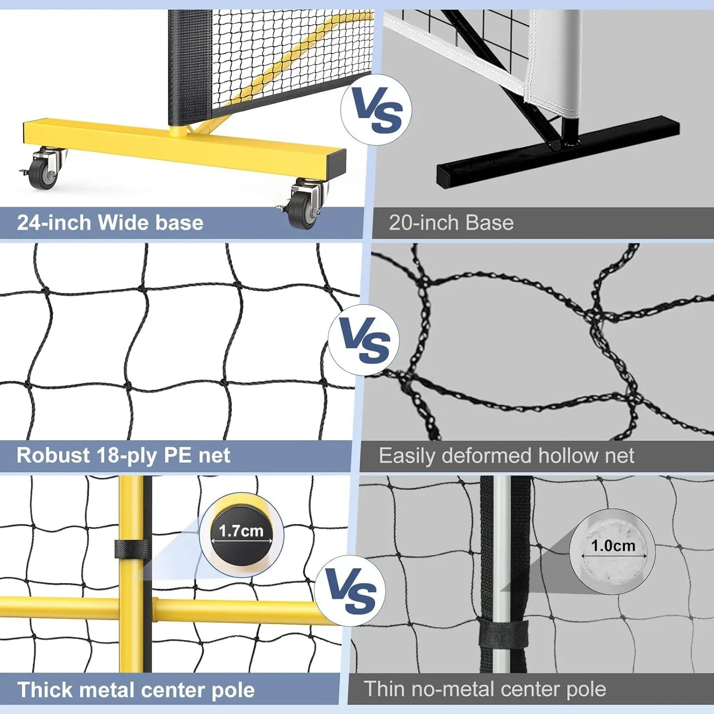 Portable Pickleball Net Set with Wheels, 22FT Regulation Size, Includes 4 Paddles & 6 Balls for Indoor Outdoor Play