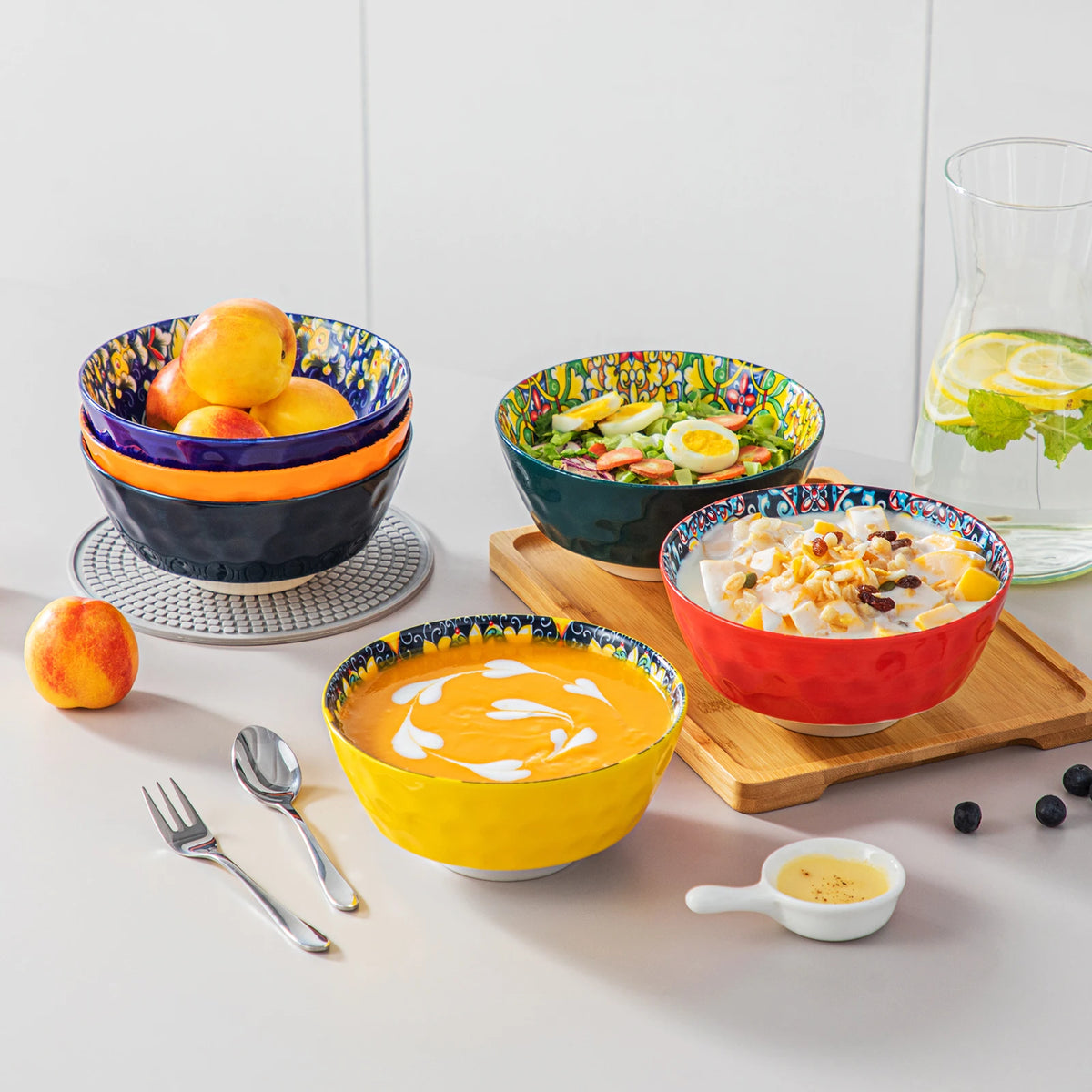 MALACASA Bohemian Ceramic Dinnerware Set with Plates and Bowls