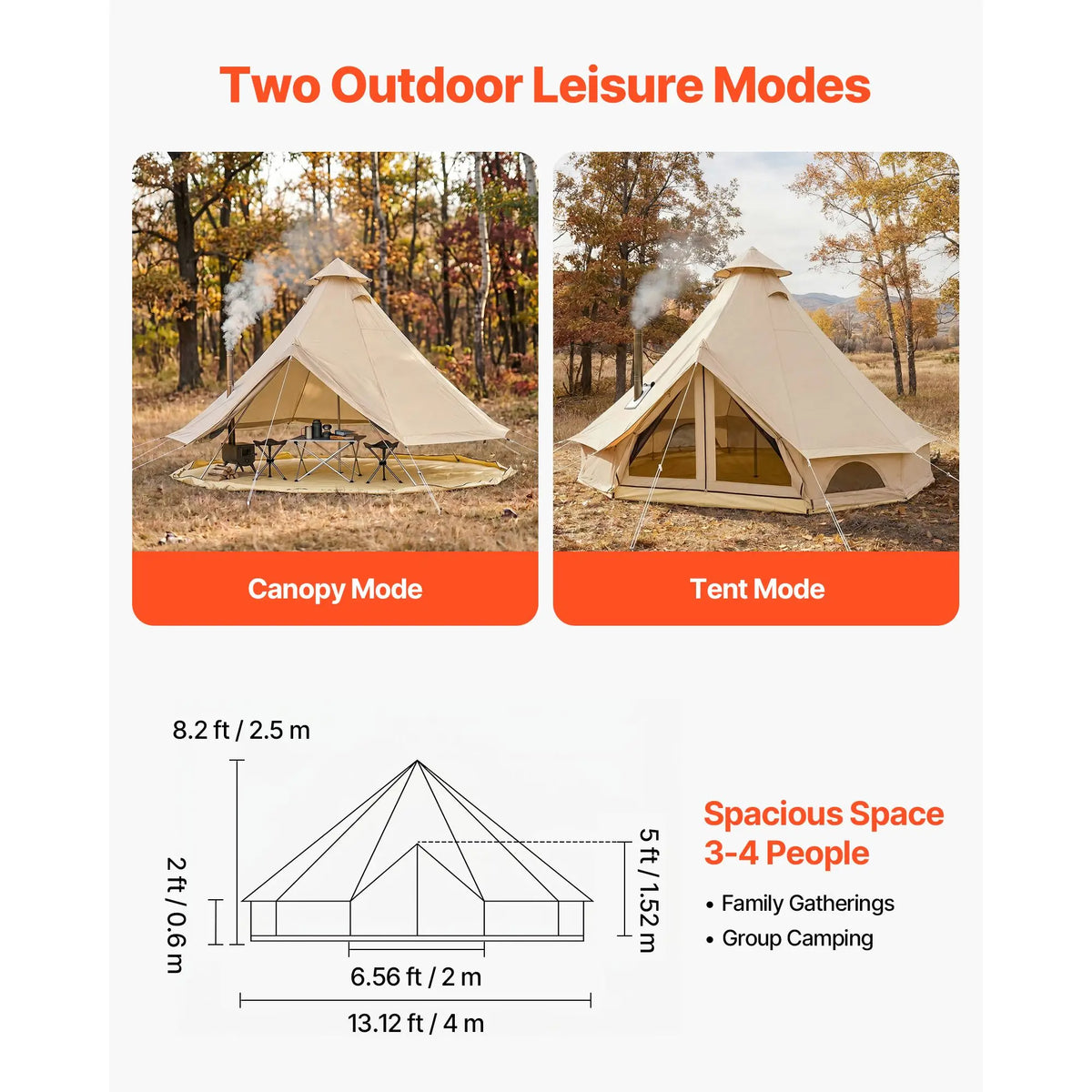 Four Season Canvas Bell Tent With Stove Jack For Camping