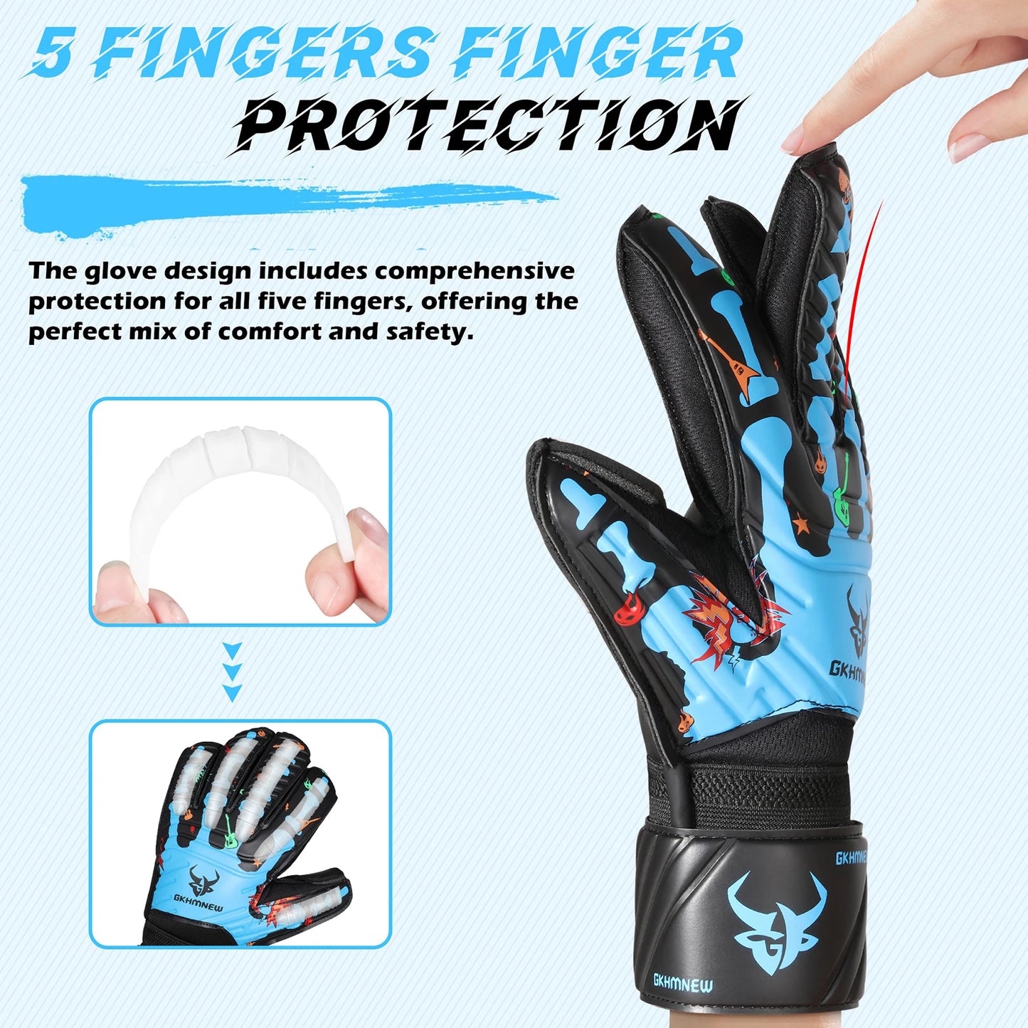 Goalkeeper Gloves with Fingersave, Breathable Soccer Goalie Gloves, 4mm Latex, for Kids, Youth and Adult