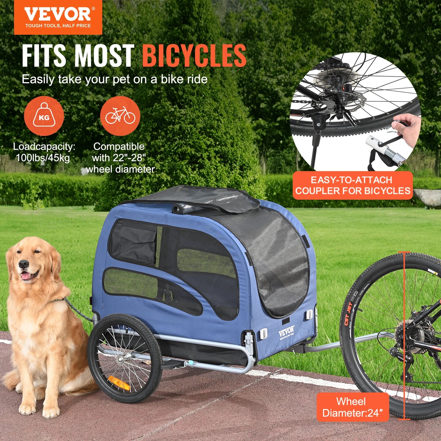 Pet Bike Trailer For Dogs Collapsible Carrier And Travel