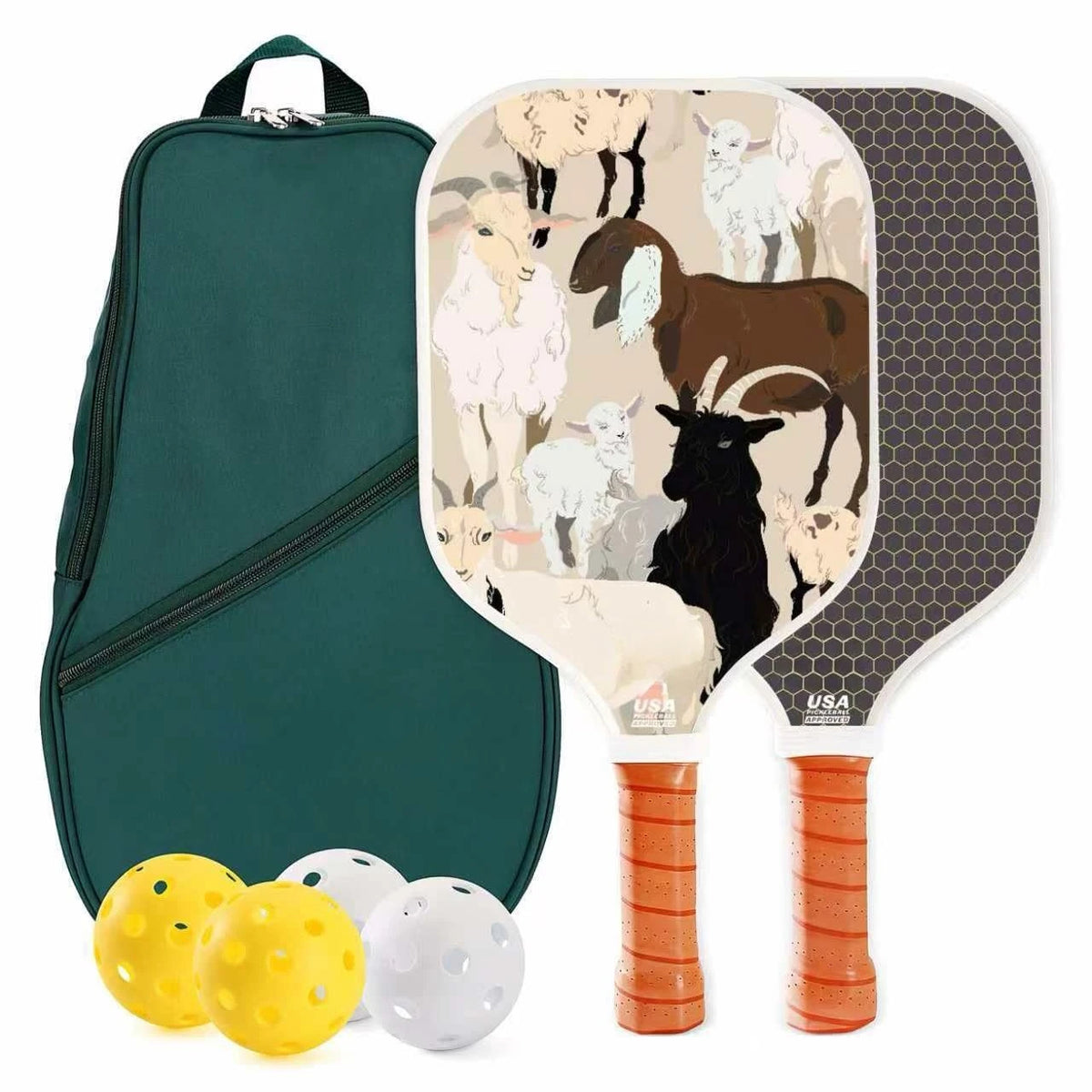 Set of 2 Fiberglass Pickleball Paddles With 4 Indoor Outdoor Pickleball Balls And Portable Travel Carry Bag Lightweight Durable Rackets For Beginners Men Women Indoor Court Backyard Outdoor Sports Training Game