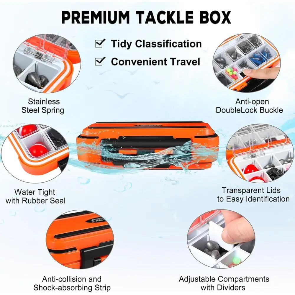 Complete Fishing Kit: 387pcs Tackle Box with Hooks, Sinkers, Spinners for Bass, Trout & Crappie
