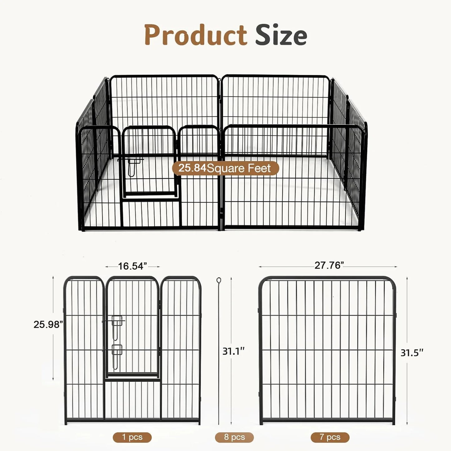 JHK Metal 8 Panel Dog Playpen Fence For Outdoor Use