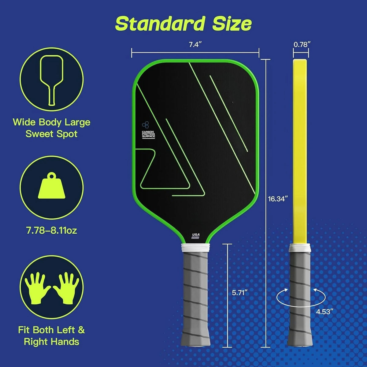 Set of 2 USAPA Approved Multi-Layer Textured Carbon Fiber Pickleball Paddles Spin & Power Optimized Surface Lightweight Rackets For Beginners Intermediate Players Men Women Indoor Court Backyard Training Competitive Sports