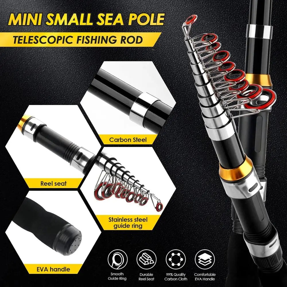 Collapsible 2-Piece 6.89FT Telescopic Fishing Rod Set with Spinning Reel, Lures, and Bag - Ideal for Saltwater & Freshwater Fish