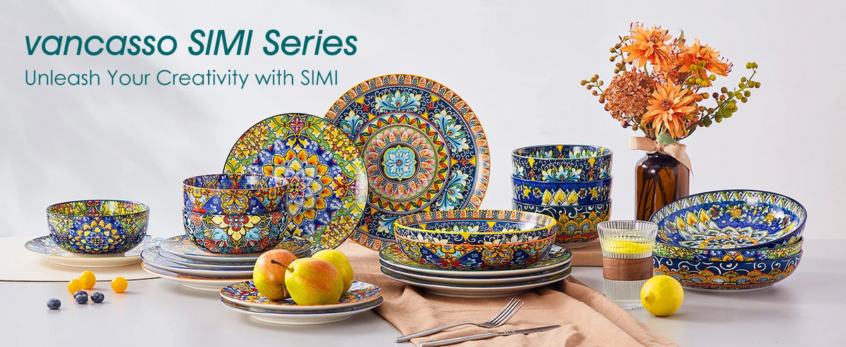 MALACASA Bohemian Porcelain Dinnerware Set With Plates And Bowls
