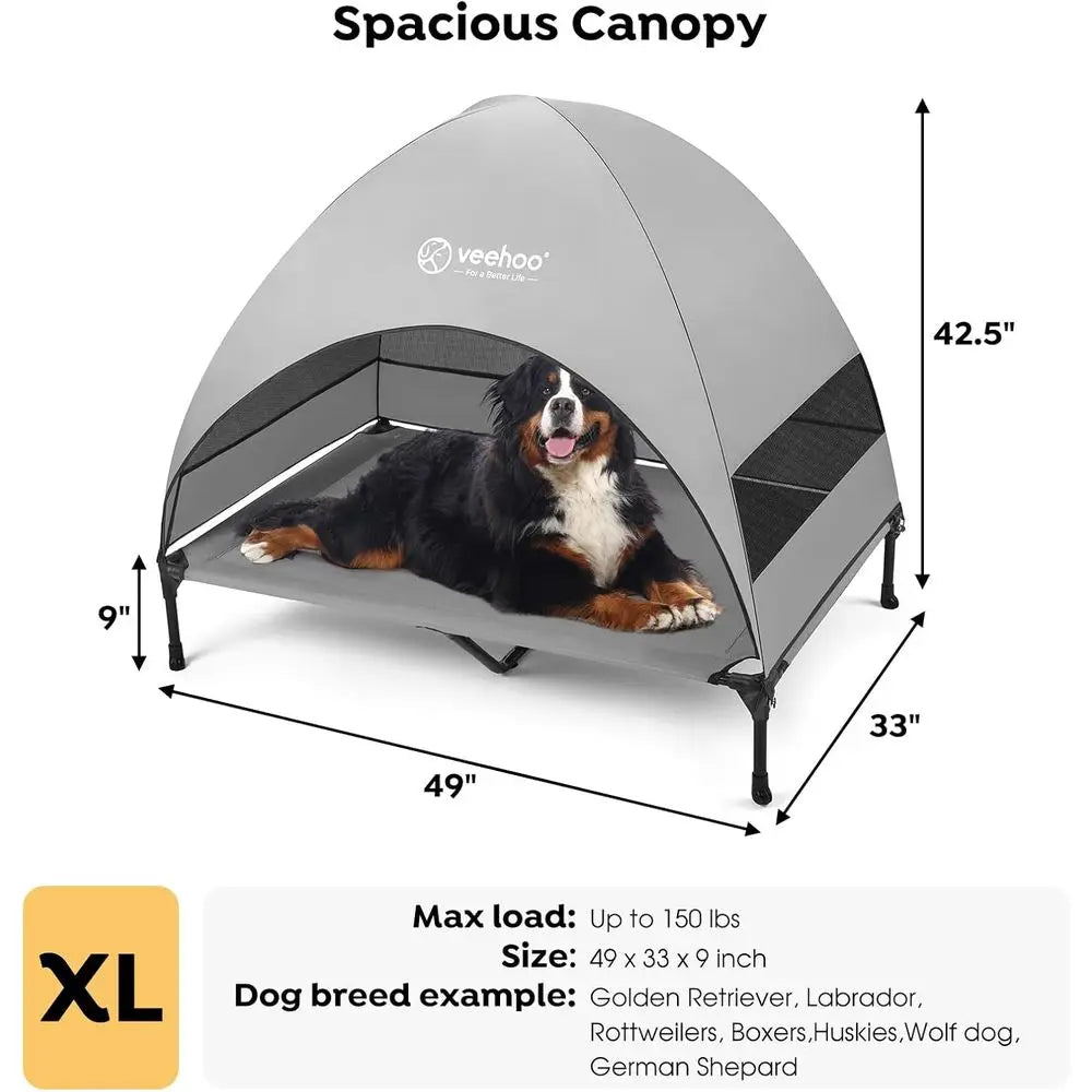 Outdoor Dog Bed, Cooling Elevated Pet Cot, Removable Shade, Non-Slip Feet, Raised Dog Cot, Large Dogs, Pet Tent Bed, Camping, Be
