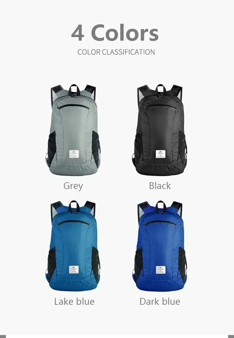 Naturehike Backpack 18L Black Ultralight Outdoor Waterproof Folding Backpack for Men Women‘s Bag Camping Hiking Shoulder Bag