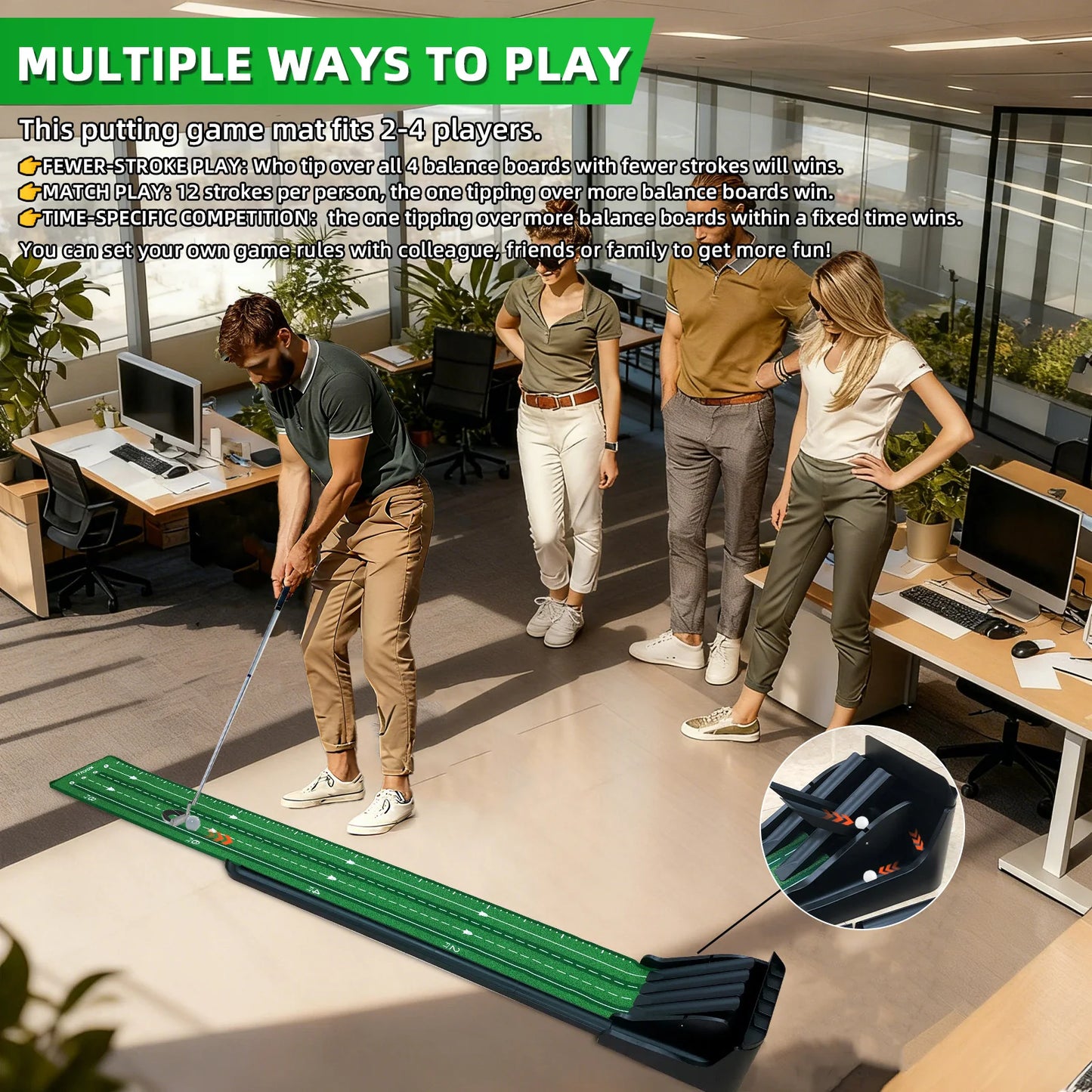 KOFULL Golf Putting Green Mat With 4 Track Flip Pad For Home Office