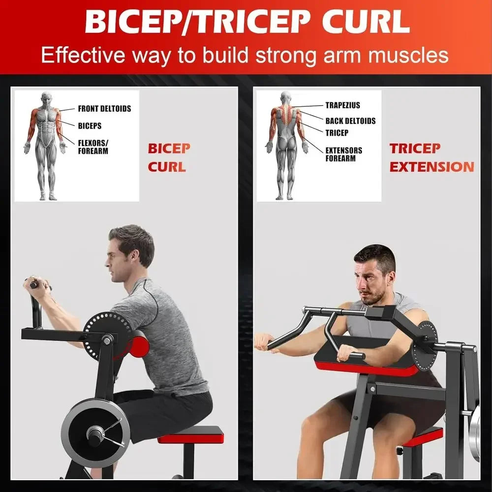 Upgraded Dual-Function Curl Machine with Pedal, Adjustable Seat, and Plate-Loaded Preacher Curl Bench for Home Gym Workouts