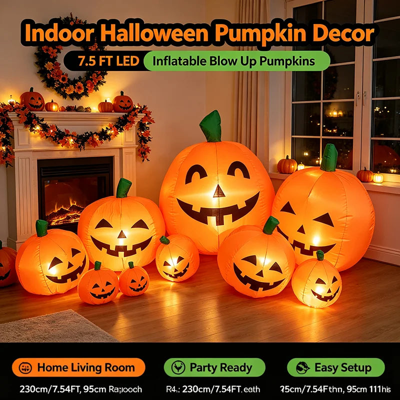 Halloween Inflatable Pumpkin Patch Decoration With Bright LED Lights