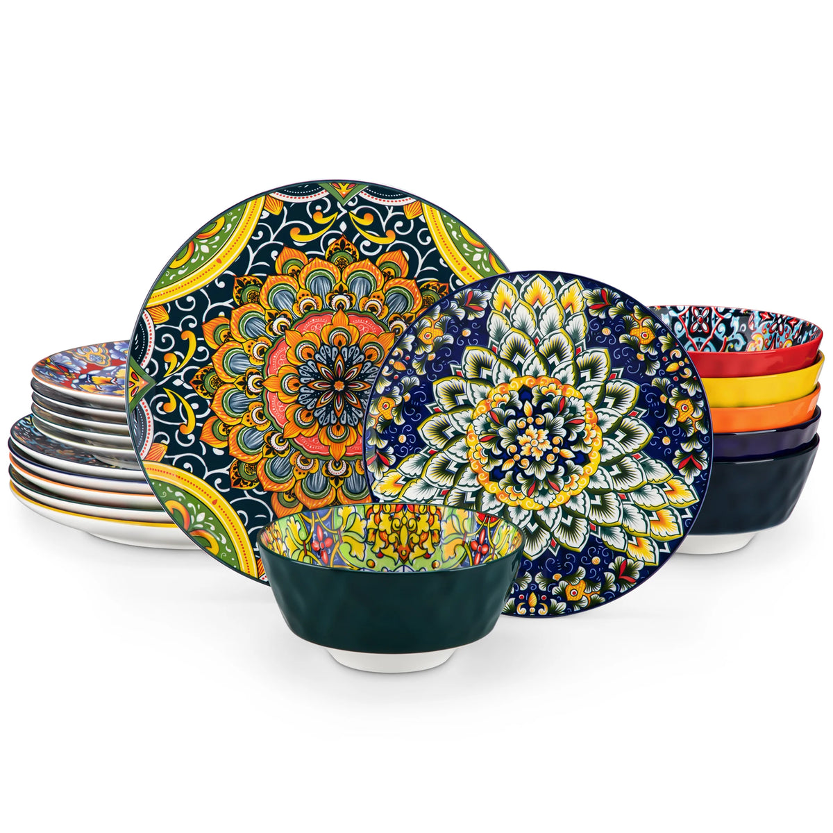MALACASA Bohemian Ceramic Dinnerware Set with Plates and Bowls
