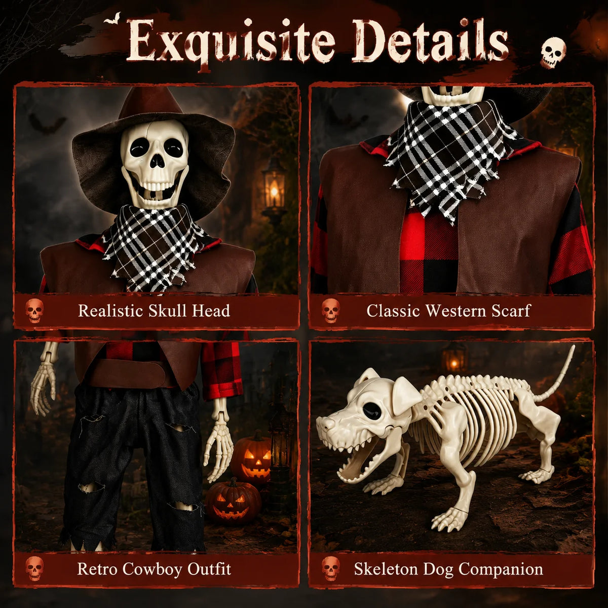 Halloween Cowboy Skeleton And Dog Outdoor Decorations