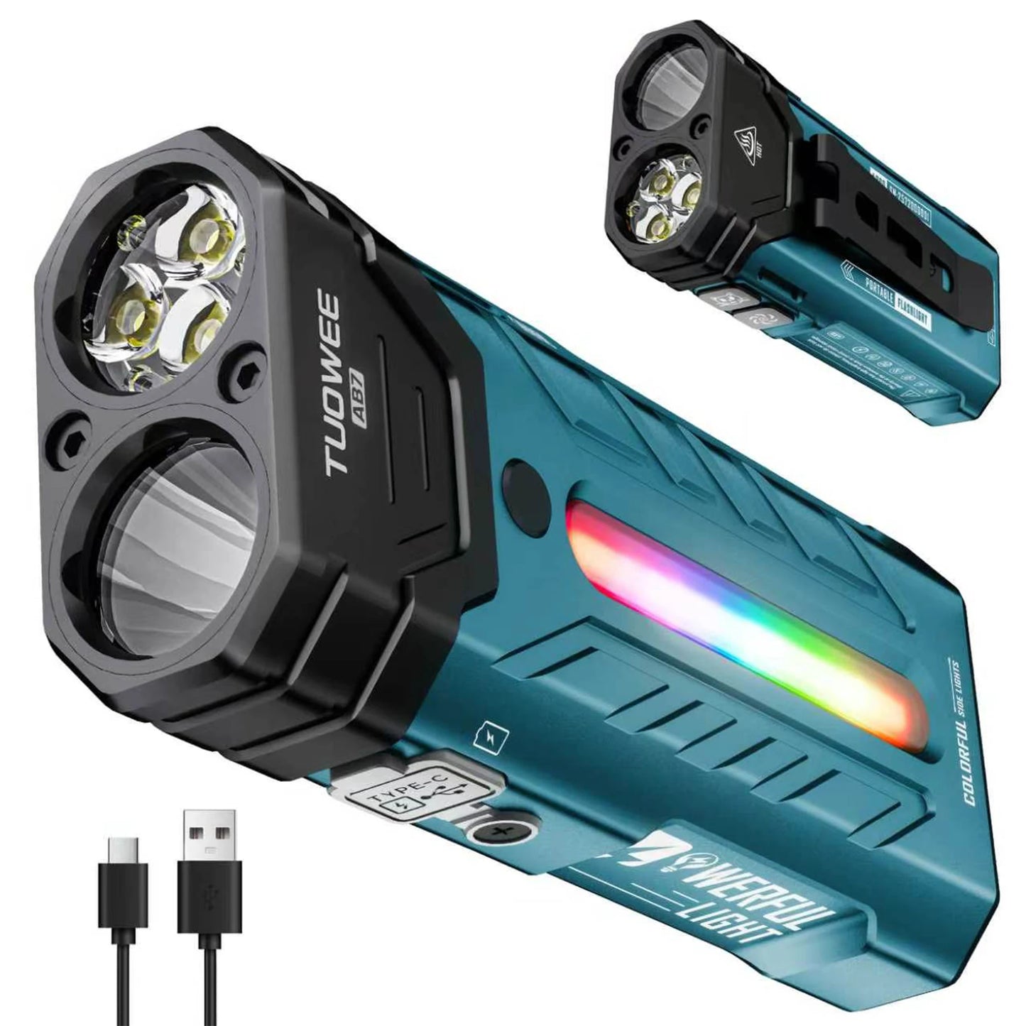 5000LM Rechargeable Magnetic LED Flashlight, 55 Modes, RGB Ambient Light, Spotlight & Floodlight, for Camping Hiking Emergency Use