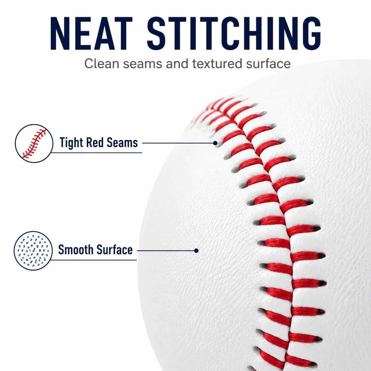 Classic Practice Baseball 9 Inch Training Ball with Red Stitching Smooth Cover for Batting Throwing Catching Indoor Outdoor Play