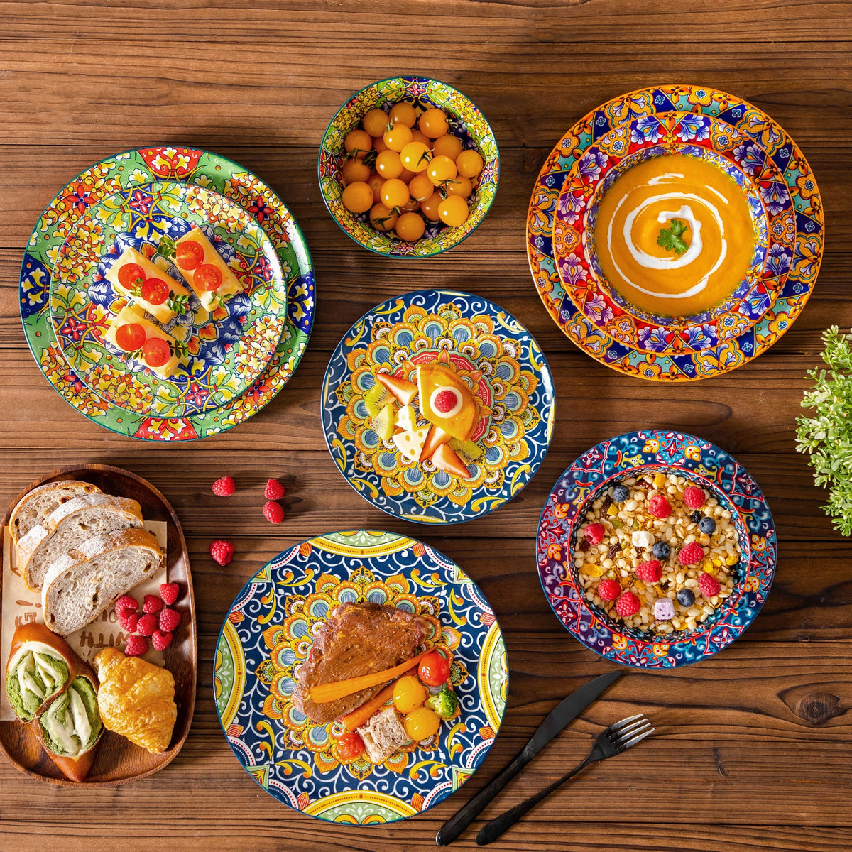 MALACASA Bohemian Ceramic Dinnerware Set With Plates And Bowls