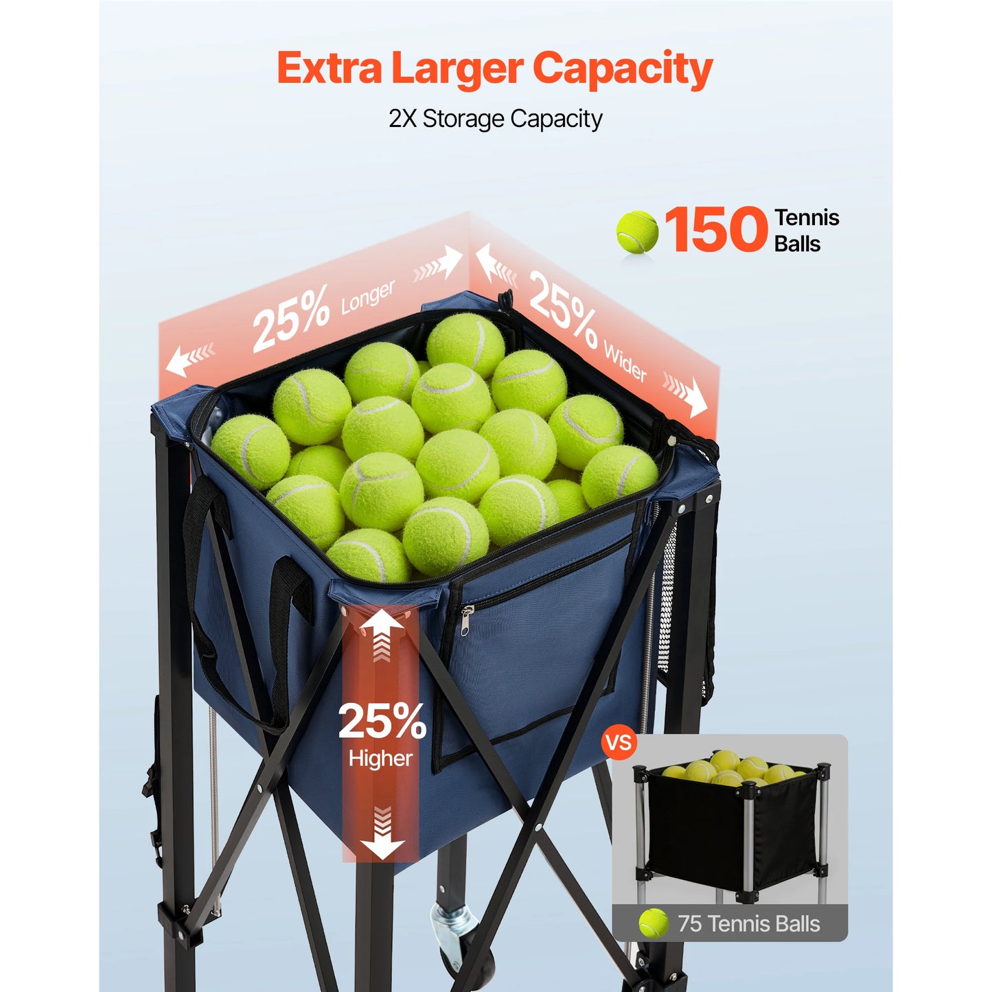 SucceBuy 2-in-1 Foldable Tennis & Pickleball Hopper with Pickup Tube Wheels Holds 150 Tennis Balls 260 Pickleballs for Training