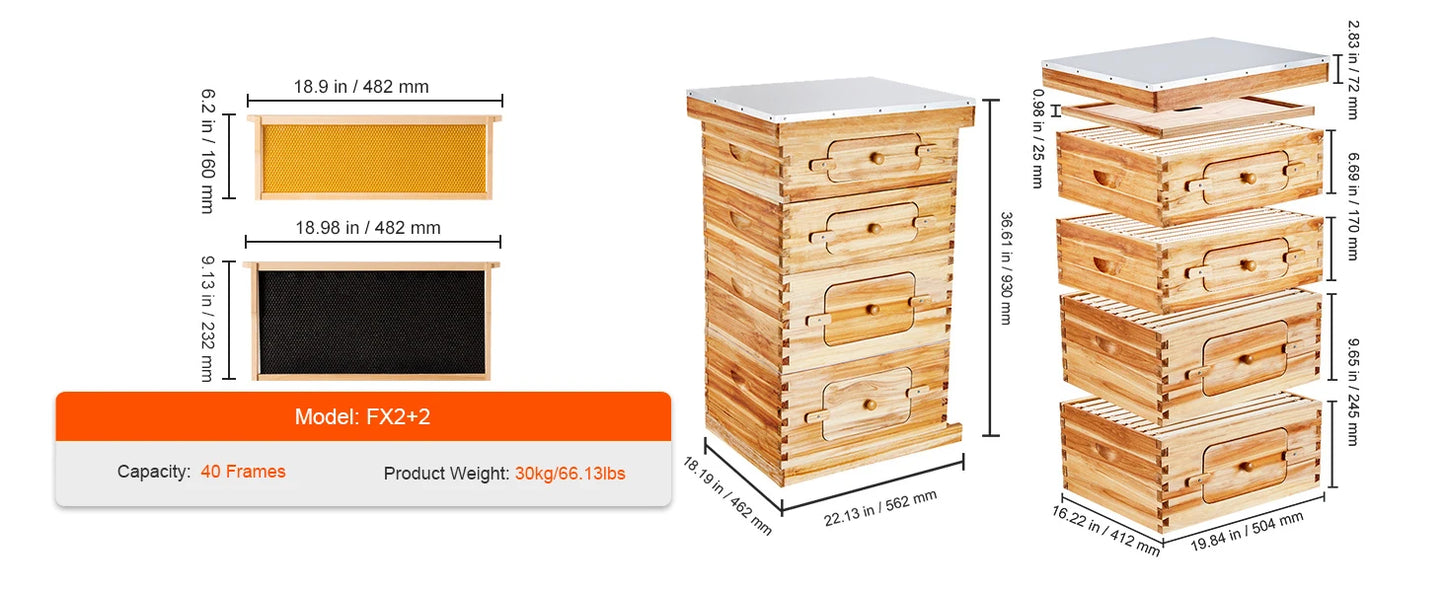 SucceBuy Cedar Langstroth Beehive Deep Box Starter Kit Acrylic Windows