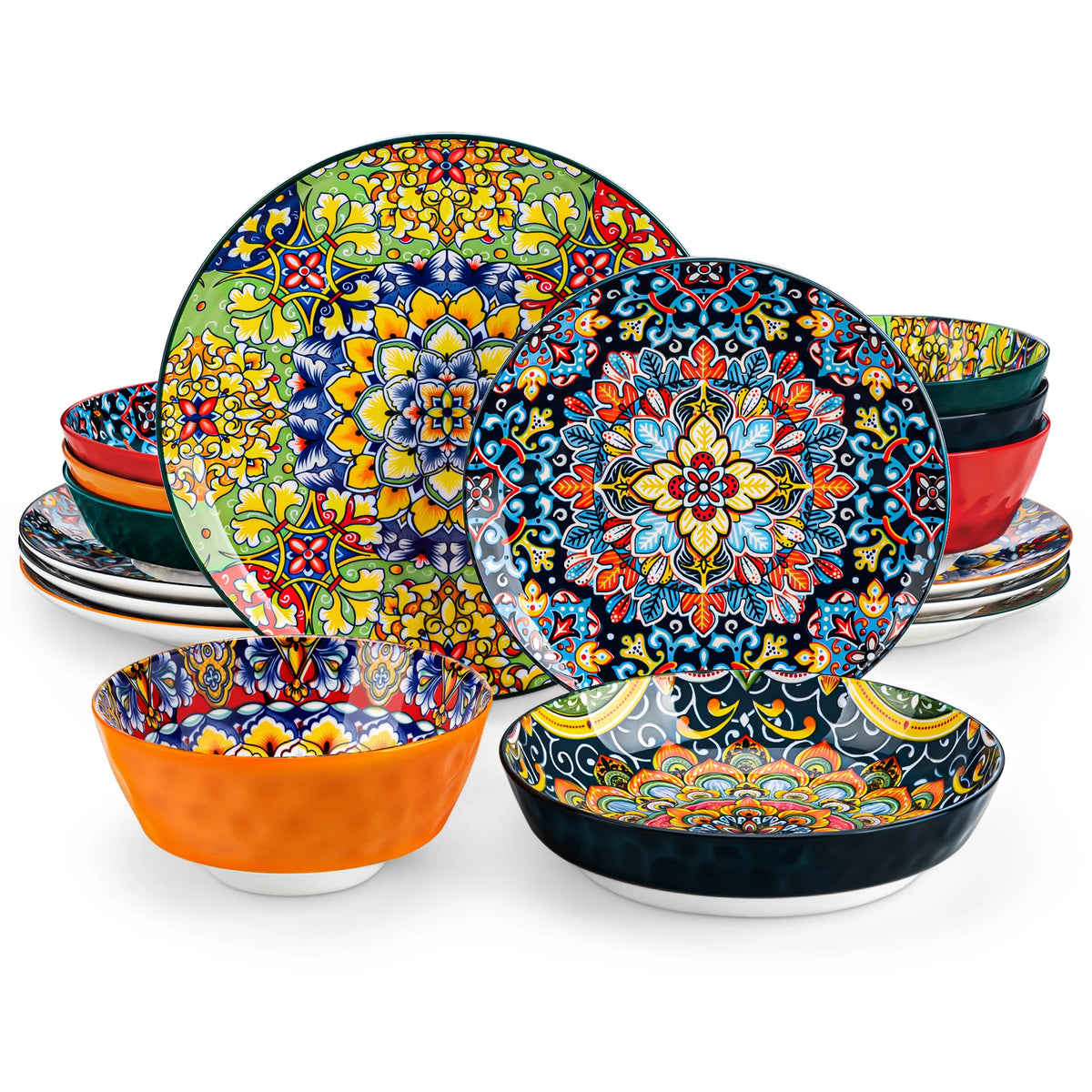 MALACASA Bohemian Ceramic Dinnerware Set with Plates and Bowls