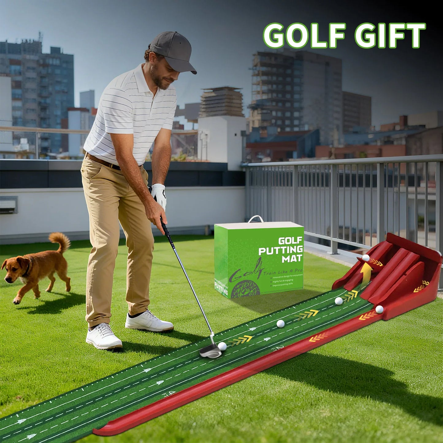 KOFULL Golf Putting Green Mat With 4 Track Flip Pad For Home Office