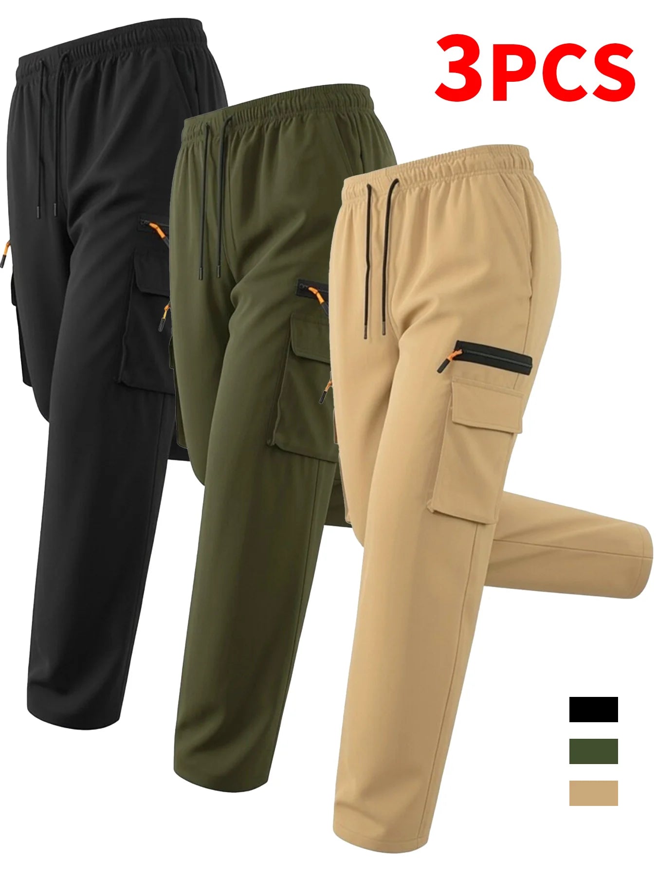3-piece men's multi pocket work pants, spring and autumn casual sports pants, suitable for mountaineering, outdoor hiking, and travel
