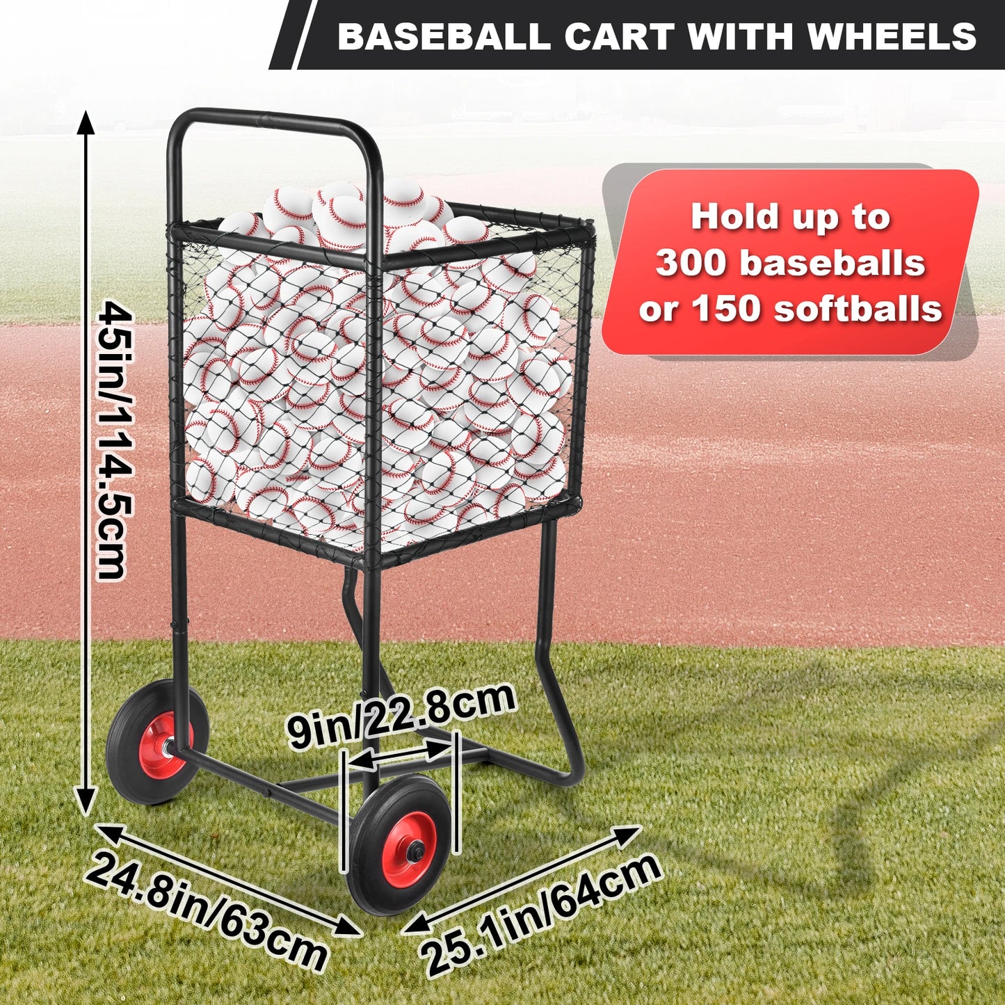 Heavy Duty Baseball Softball Cart with Wheels, Large Capacity Rolling Sports Ball Locker Storage Rack for Gym School Club Coach, Mobile Ball Holder for Practice Equipment Organization, Pro Durable Easy Transport
