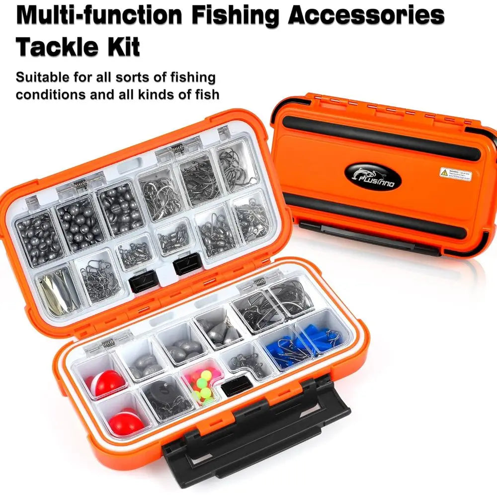 Complete Fishing Kit: 387pcs Tackle Box with Hooks, Sinkers, Spinners for Bass, Trout & Crappie