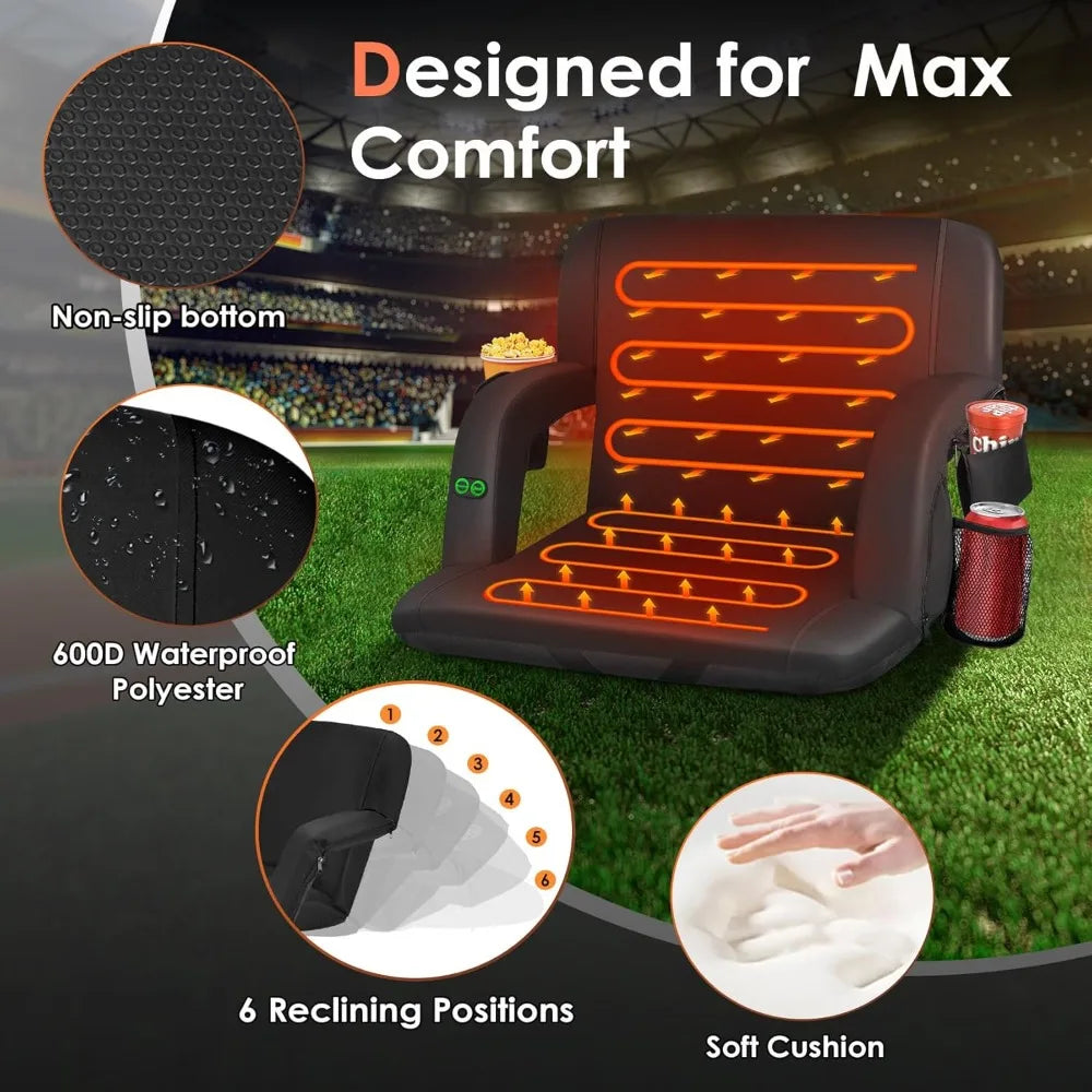 Dual-Sided Heated Stadium Seat with Back Support, 3 Heat Levels, Portable Folding Chair for Outdoor Bleachers