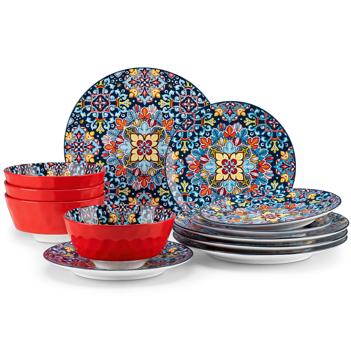 MALACASA Bohemian Ceramic Dinnerware Set With Plates And Bowls