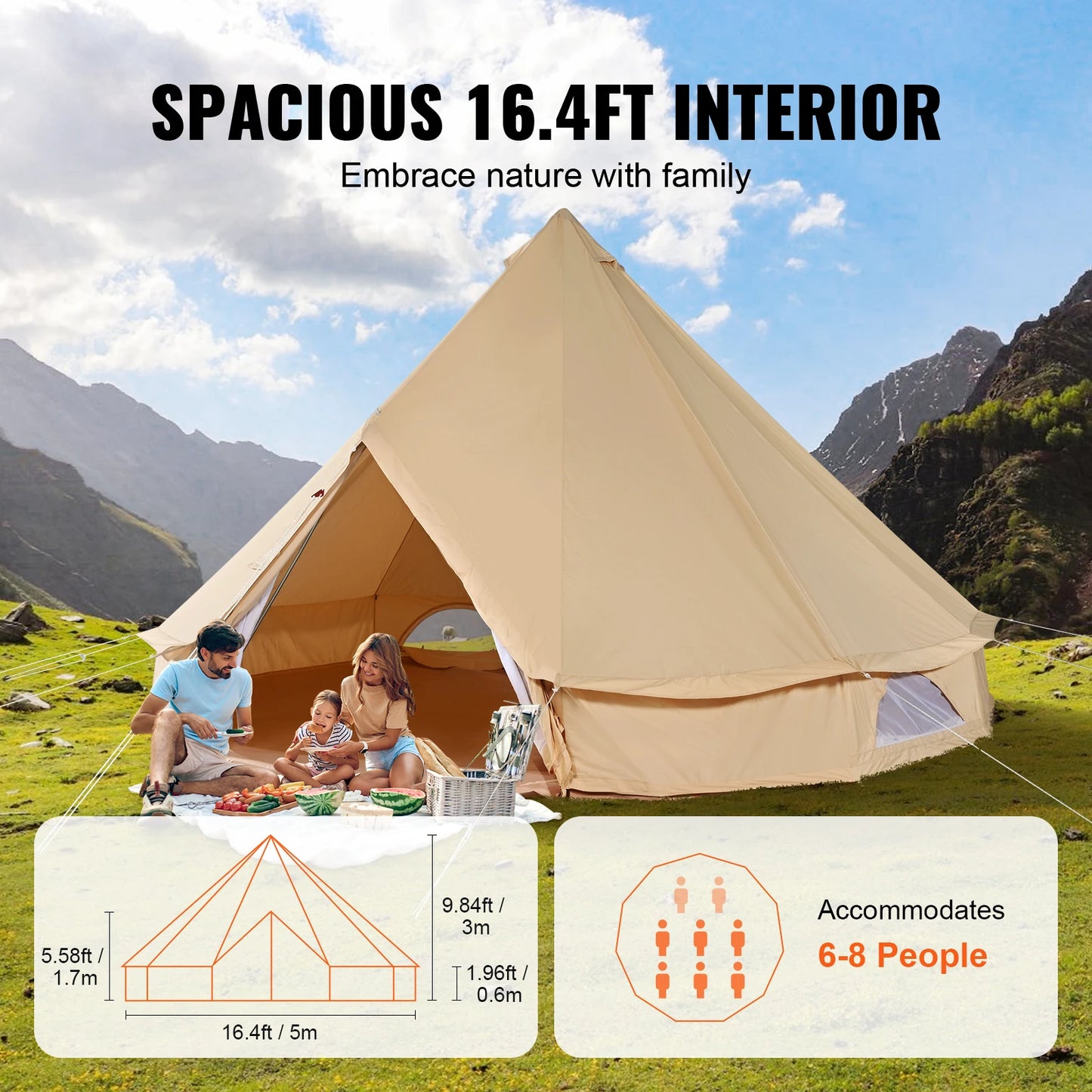 SucceBuy Canvas Bell Tent for Camping With Aluminum Frame