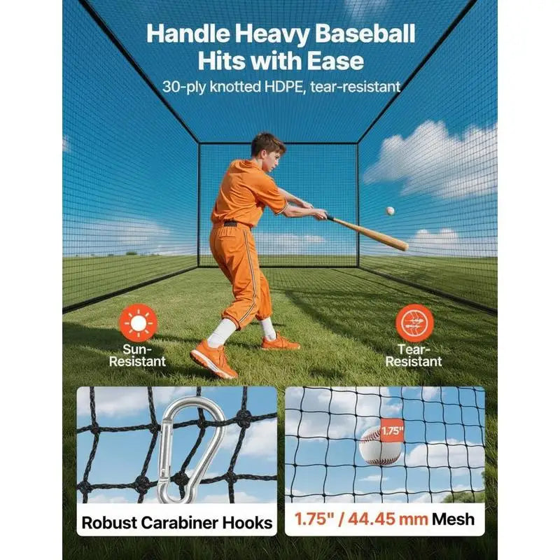 Baseball Batting Cage, 41.7 x 12.8 x 10.1 FT Freestanding Portable Batting Cage, Hitting Cages with 30-Ply Knotted HDPE & Carabiner Hooks, Battings Cages Netting for Indoor, Outdoor (NET ONLY)