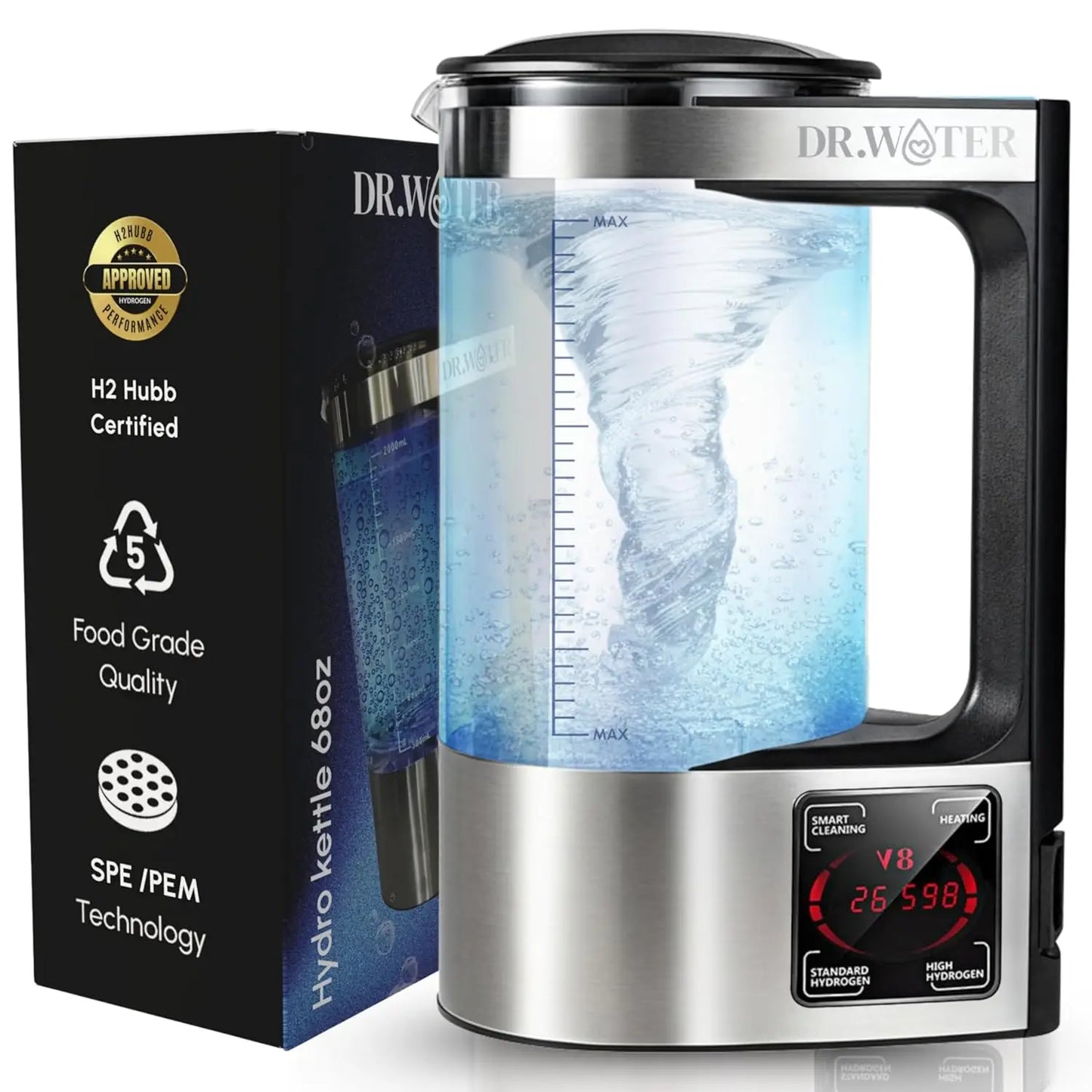 HydroPitcher | 68 Oz Hydrogen Water Pitcher - BPA Free Rich Hydrogen Water Generator - Electrolysis Jug with SPE/PEM Technology