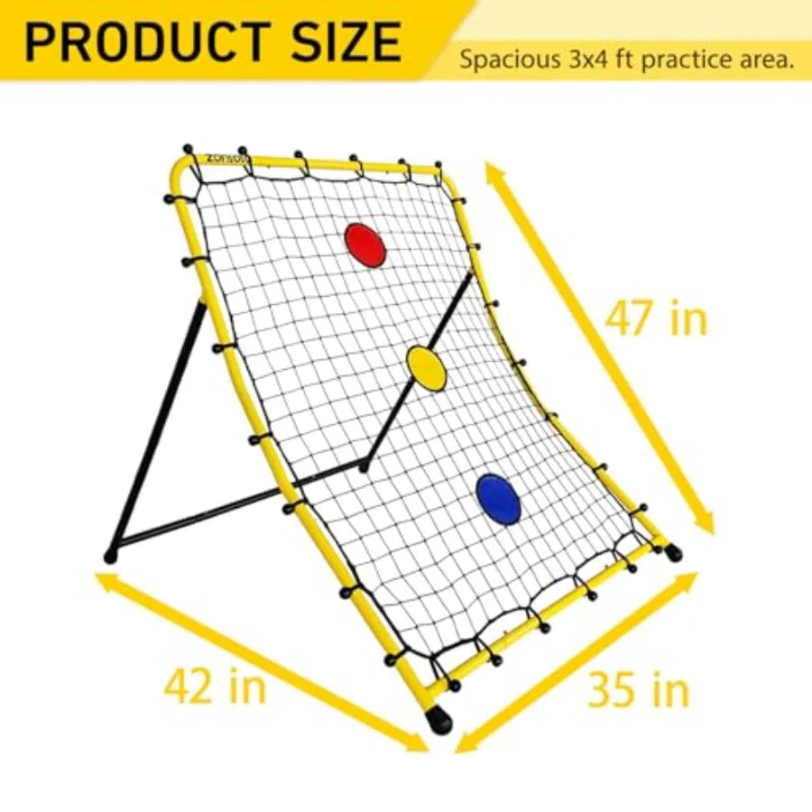 Baseball and Softball Rebounder Net with Three Circular Target Zones in Red/Yellow/Blue Portable Pitching Return Trainer Three