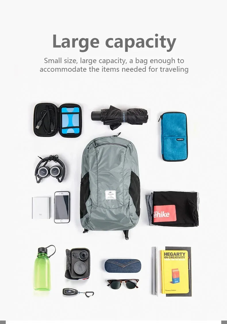 Naturehike Backpack 18L Black Ultralight Outdoor Waterproof Folding Backpack for Men Women‘s Bag Camping Hiking Shoulder Bag