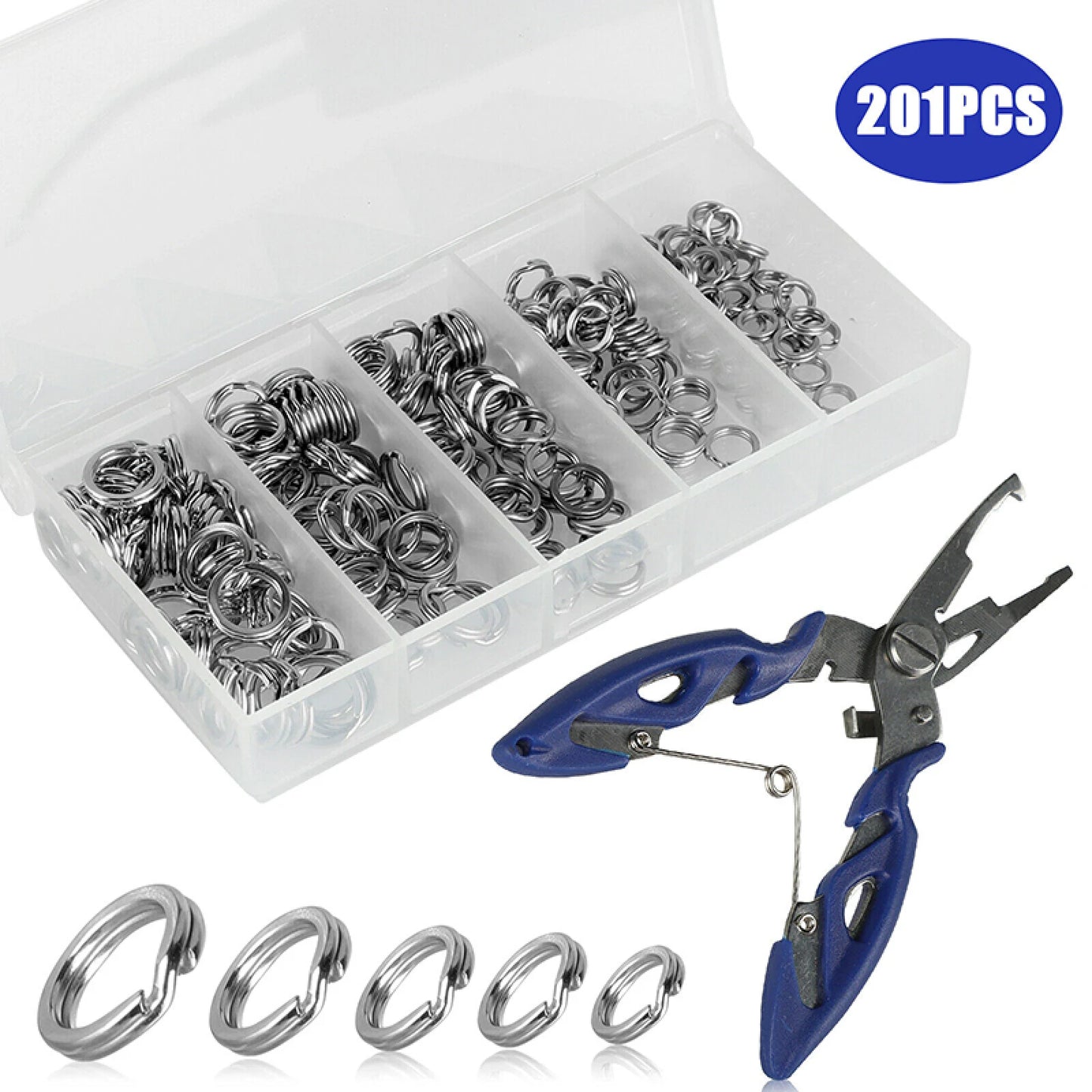 200Pcs Fishing Split Rings Set 5 Size Stainless Steel O Rings Fishing Lure Jig Bait Swivels Connector For Carp Fishing Accessory