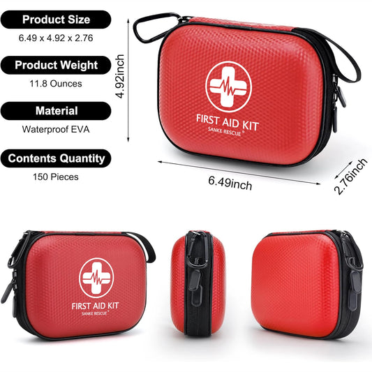 Mini First Aid Kit 150 Piece Small Waterproof Hard Shell Medical Kit for Home Car Travel Camping Truck Hiking Sports Office