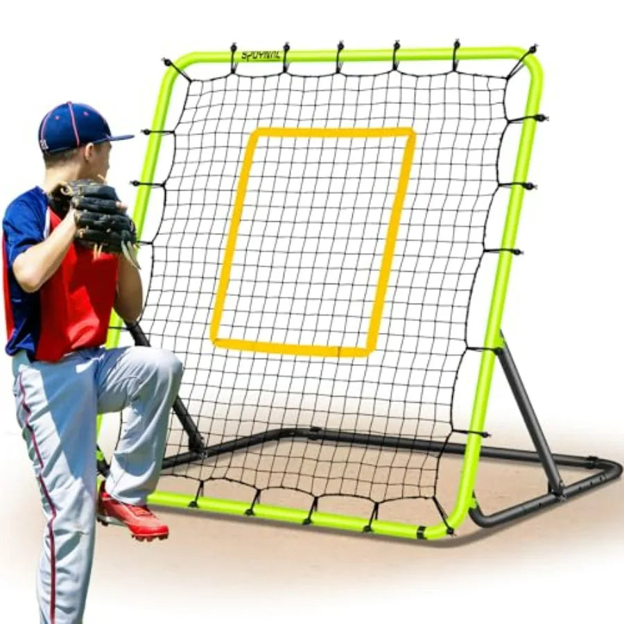 Baseball Rebounder Net 4x4.5FT with 5 Adjustable Angles for Ground Line Drive Fly Balls Training Soccer Softball Volleyball Bou