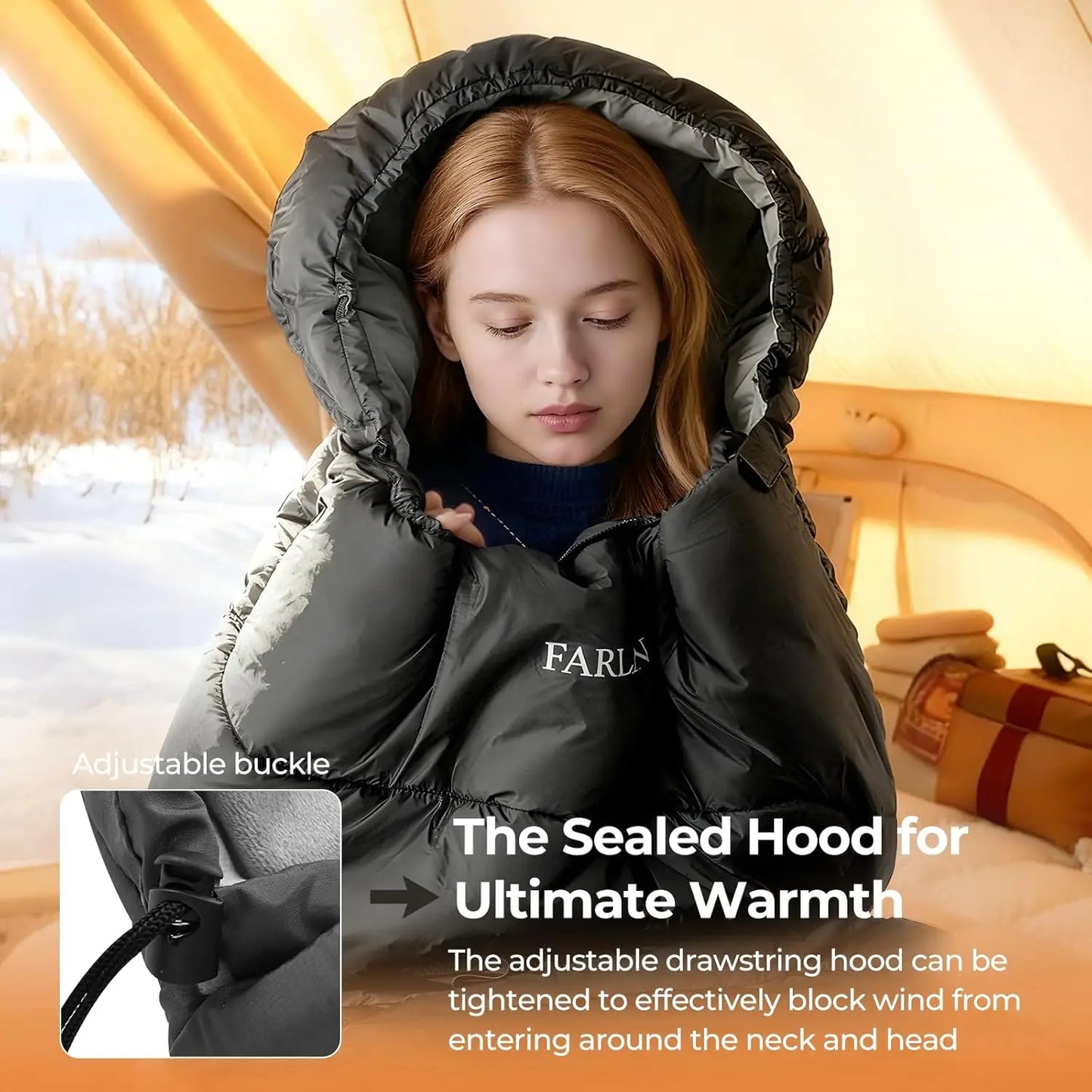 YTYIN Adult Cold Weather Down Sleeping Bag Plush Fleece Lining