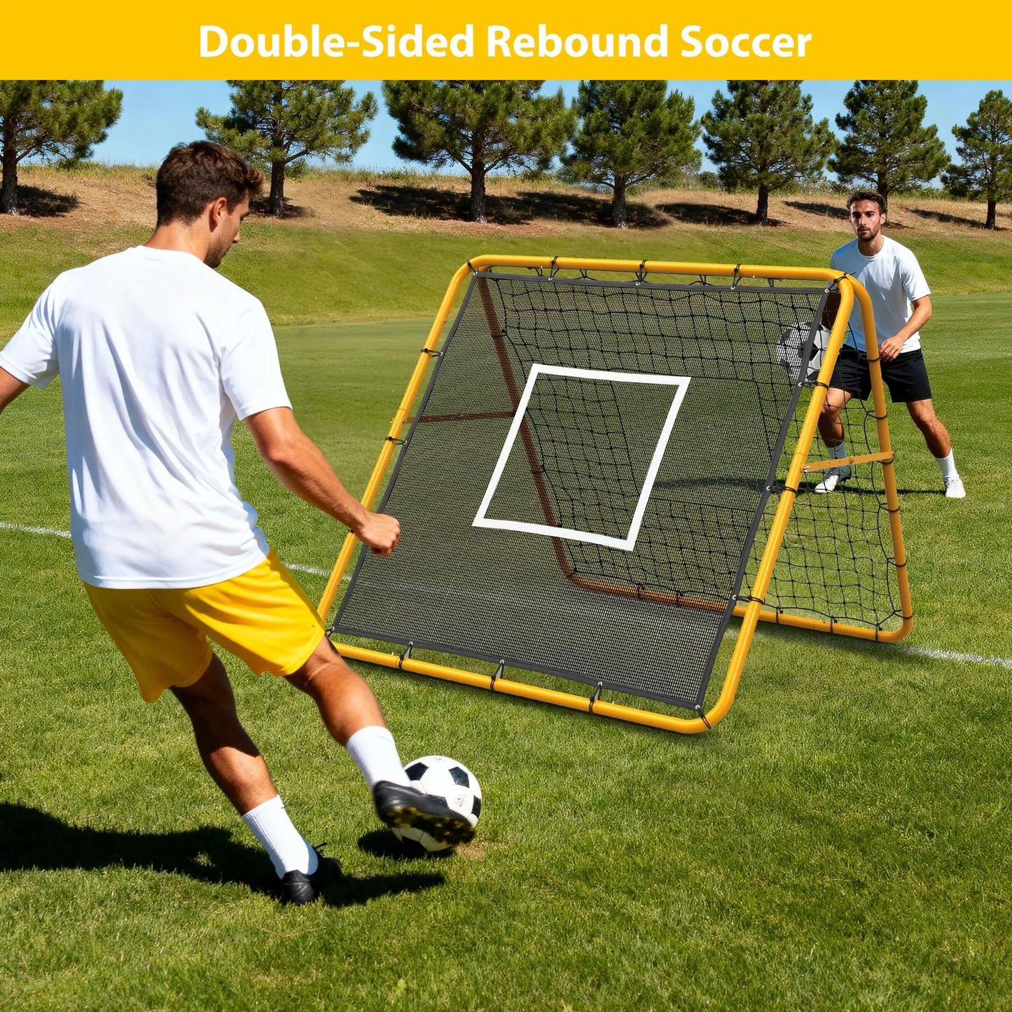 4x4 Ft Adjustable Multi-Sport Rebounder Net Soccer Baseball Softball Training Net Easy Setup Backyard Field Pitchback Trainer