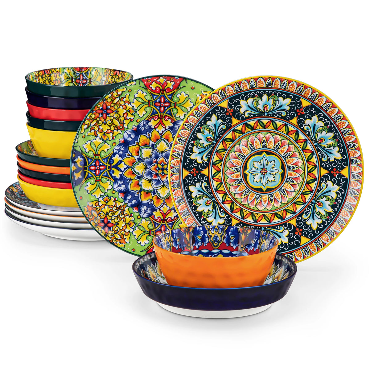 MALACASA Bohemian Ceramic Dinnerware Set with Plates and Bowls
