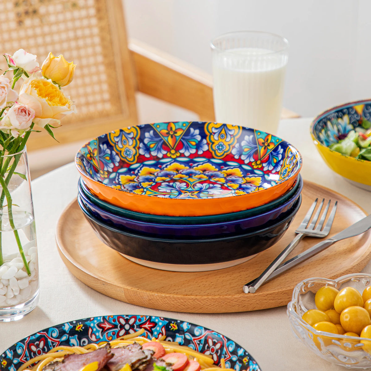 MALACASA Bohemian Ceramic Dinnerware Set with Plates and Bowls
