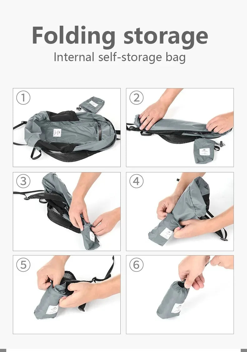 Naturehike Backpack 18L Black Ultralight Outdoor Waterproof Folding Backpack for Men Women‘s Bag Camping Hiking Shoulder Bag