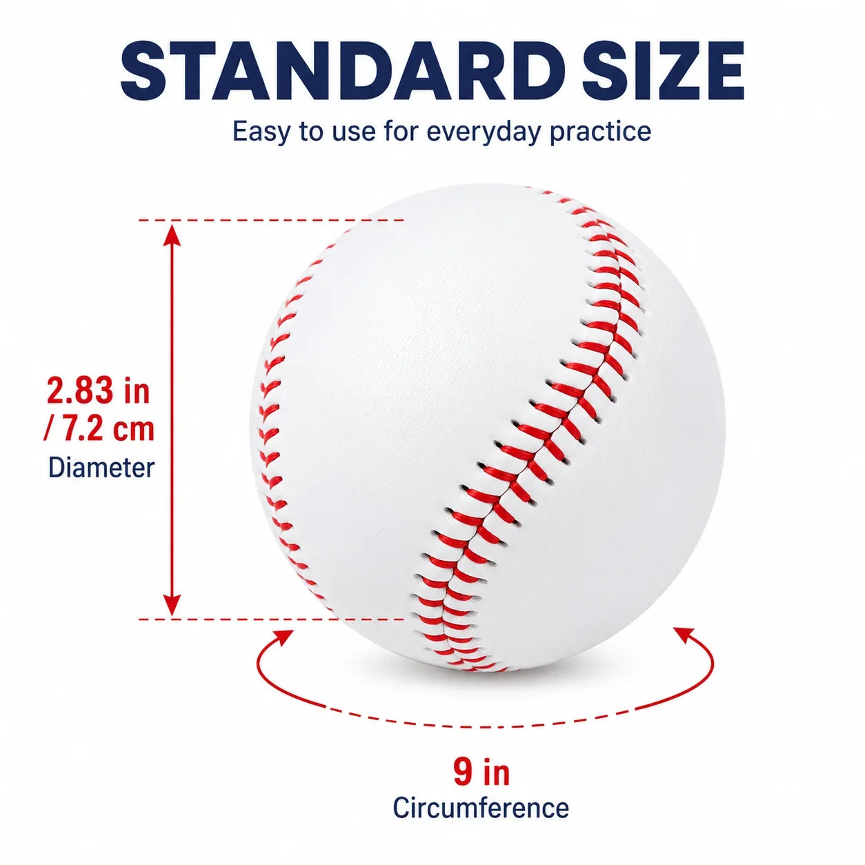 Classic Practice Baseball 9 Inch Training Ball with Red Stitching Smooth Cover for Batting Throwing Catching Indoor Outdoor Play