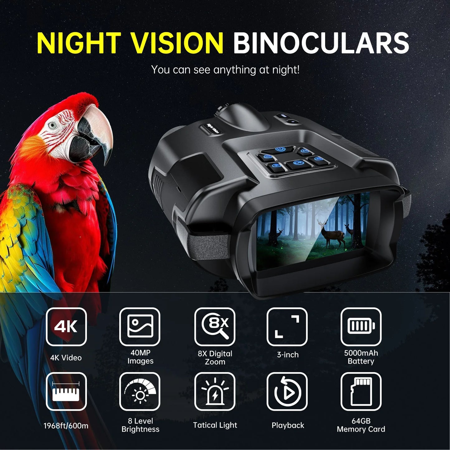 DIYIMIN Night Vision Binoculars 4K Infrared 8X Zoom Goggles