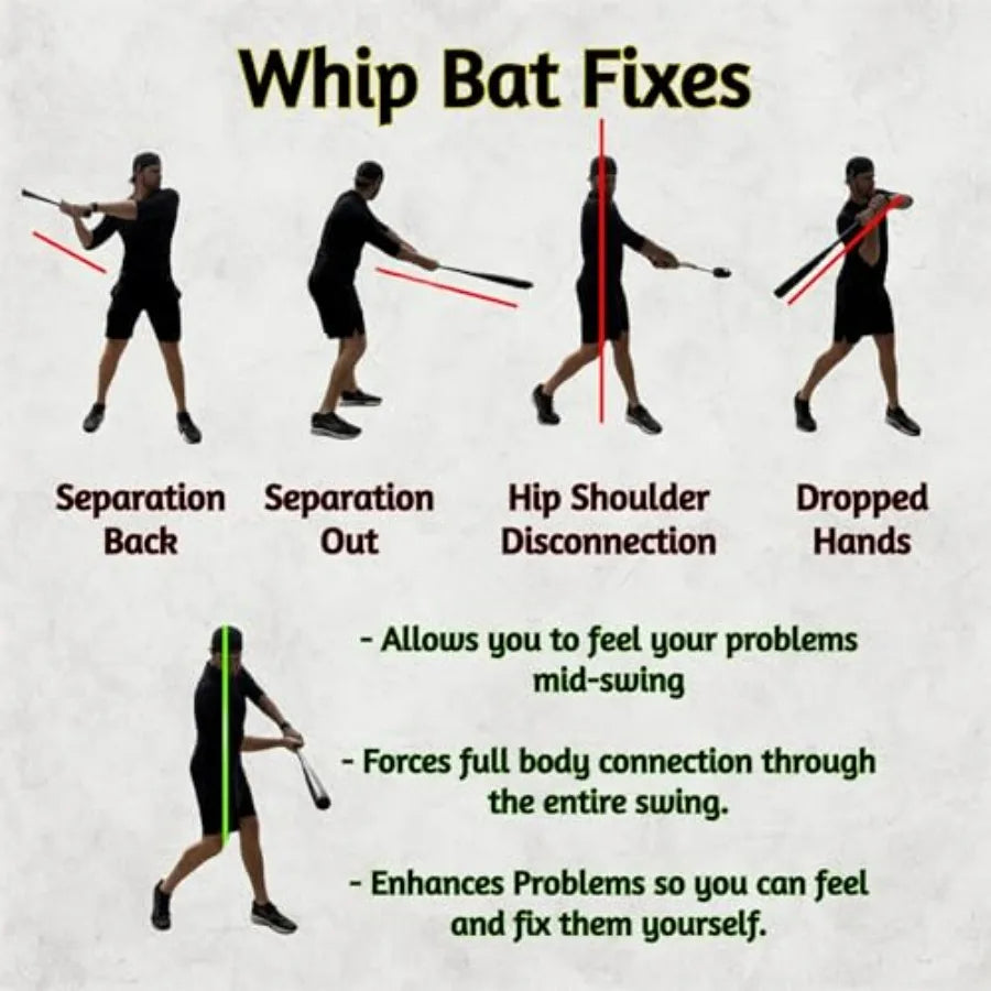 The Whip Bat 2.0 Baseball Softball Hitting Trainer for Swing Correction Using Real Balls Black and Red Fixes Casting Dropped Ha
